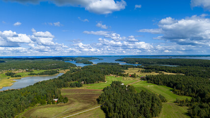 Obraz premium Summer Aerial View of Finnish Archipelago in Rymättylä, Finland