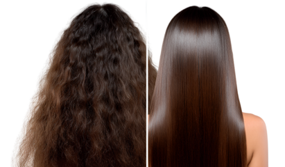  generate an a4 format page with two side-by-side images of the same woman's hai