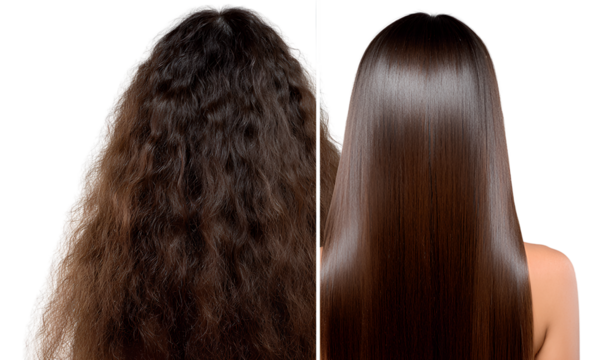  generate an a4 format page with two side-by-side images of the same woman's hai