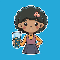 A black woman hold a boba drinks glass vector art 2