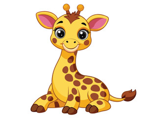 Adorable cartoon baby giraffe sitting playful and cute with big eyes and friendly smile for kids vector