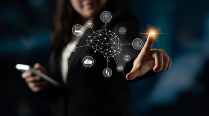 A visual of artificial intelligence network connecting AI, network, and system across a structured digital platform for seamless AI communication Latch