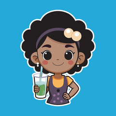 A black woman hold a boba drinks glass vector art 4