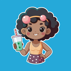 A black woman hold a boba drinks glass vector art 5