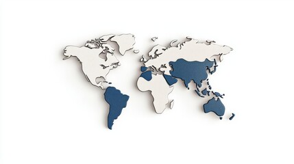 Stylish world map design in blue and white showcasing various countries, ideal for educational or travel themes.