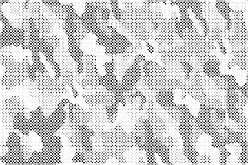 Abstract halftone seamless camouflage pattern. Repeating digital dotted hexagonal camo military texture background. Abstract modern fabric textile ornament. Vector illustration.