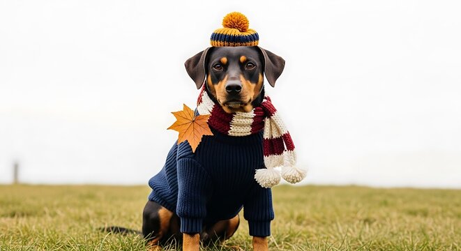 Autumn Dog in a Field.