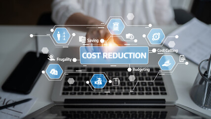 A visual representation of cost reduction strategies featuring icons related to saving, budgeting, and financial management, ideal for business presentations and financial planning materials. Tessel