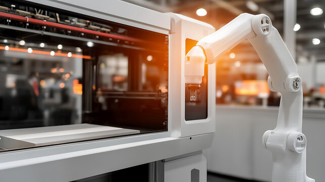 Robotic Arm Holding a Light Bulb in a Modern Factory Setting - Powered by Adobe