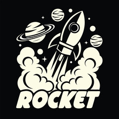Vintage Rocket Launch Illustration T-Shirt Design for Space Enthusiasts and Science Lovers