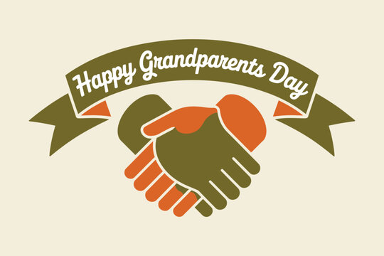 Happy grandparents day handshake illustration on a banner for greeting card design