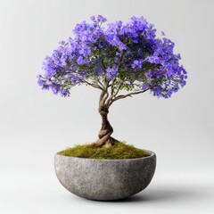 Purple Bonsai Tree in Stone Planter