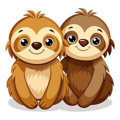 Obraz premium Two cute cartoon sloths sitting together on a white background