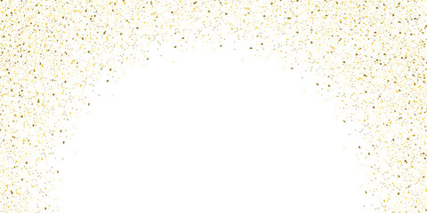 Obraz premium Golden glittering dust particles on white background. Shining falling lights of golden dust. Abstract luxury golden confetti border. 