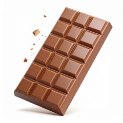Fototapeta premium Detailed Milk Chocolate Bar with Rectangular Block Shapes on a White Background