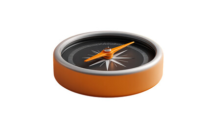 Detailed isometric rendering of orange compass against black background on transparent background