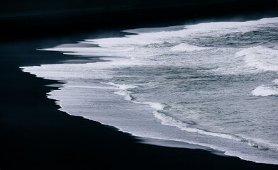 aerial view of black sand beach in southern Iceland