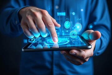 Fototapeta premium Innovative Technology Interacting with Futuristic Digital Interface on Tablet Screen