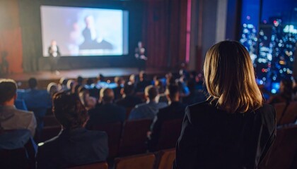 Business conference audience watching presentation