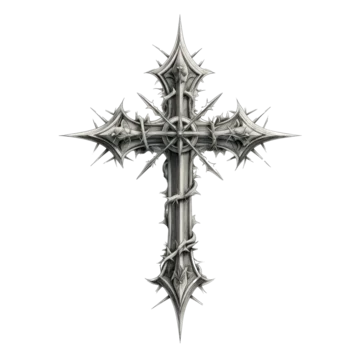 Spiky Gothic Cross with Dark Vintage Vibe on transparent background
