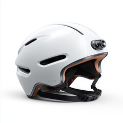 Fototapeta premium A white smart bike helmet with an integrated rear camera, displayed on a white background, highlighting safety and modern design.
