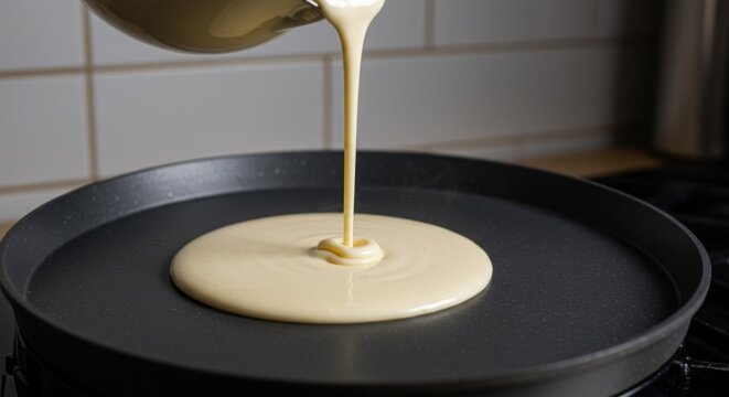 Pouring Pancake Batter onto a Hot Griddle