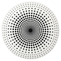 Concentric circular halftone pattern of black dots creating a radial gradient effect transparent background