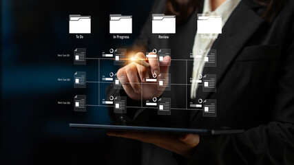 Task workflow system showing document progress through stages. Task tracking improves productivity, ensures visibility, task tracking supports planning, and task tracking manages status. Latch