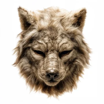 Creepy Furry Werewolf Mask Bold Horror Aesthetic on white background