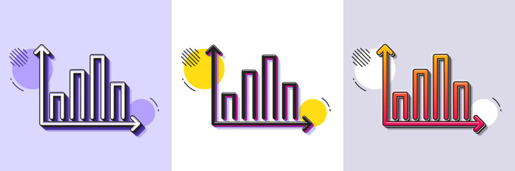 Diagram graph line icon. Halftone dotted pattern. Gradient icon with grain shadow. Column chart sign. Market analytics symbol. Line diagram graph icon. Various designs. Vector