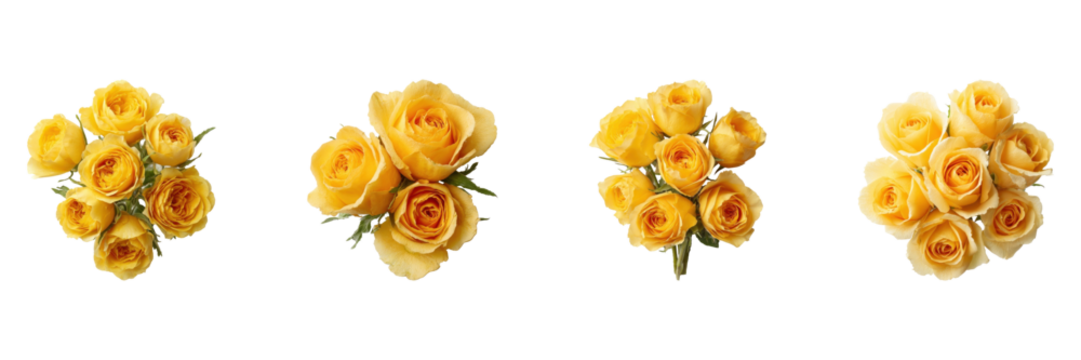 Yellow Rose Bouquets Set. Floral Arrangement And Gift Ideas Collection Isolated On Transparent Background