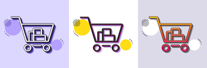 Shopping cart line icon. Halftone dotted pattern. Gradient icon with grain shadow. Online buying sign. Supermarket basket symbol. Line internet shopping icon. Various designs. Vector