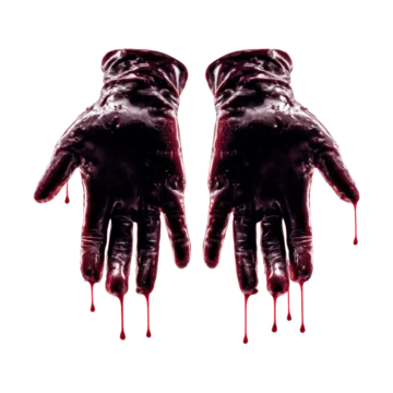 Creepy Dripping Bloody Gloves Retro Horror Theme on transparent background