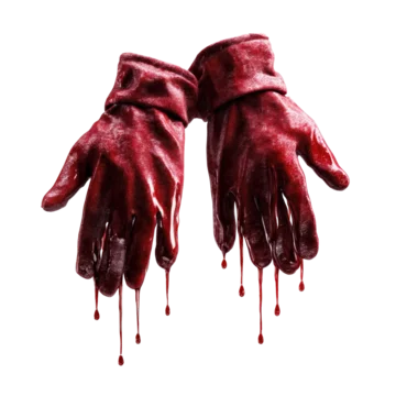 Isolated Bloody Gloves Dripping Retro Halloween Style on transparent background