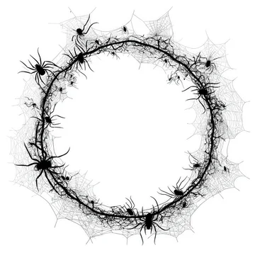 Spooky Cobweb Wreath Decor with Creepy Spiders on white background