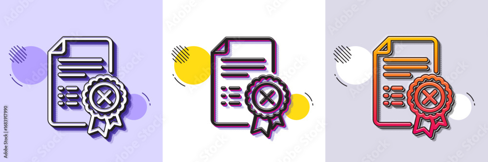 Wall mural reject certificate line icon. halftone dotted pattern. gradient icon with grain shadow. decline docu