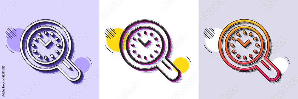 Wall mural time management line icon. halftone dotted pattern. gradient icon with grain shadow. clock sign. wor
