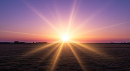 Vibrant Sunrise Over a Flat Field