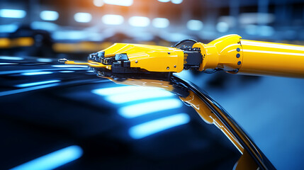 Robotic Arm Assembling Car Part in Modern Factory