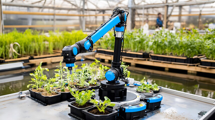 Robotic Arm Tending to Plants in a Greenhouse