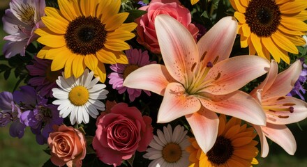 Vibrant Colorful Flower Bouquet Close Up
