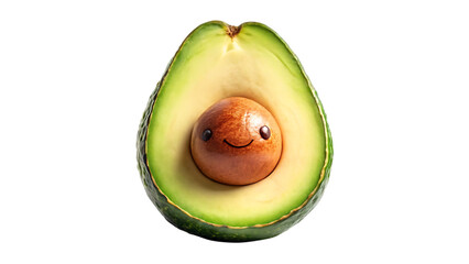 Cute Doodle Avocado with Smiling Face and Happy Pit – Fun Cartoon Character, Isolated on White Background, AI Generated
