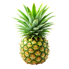 Fototapeta premium A ripe pineapple with a vibrant green leafy crown centered against a dark background isolated on a transparent background