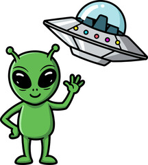 Cartoon Alien UFO Spaceship Vector Illustration