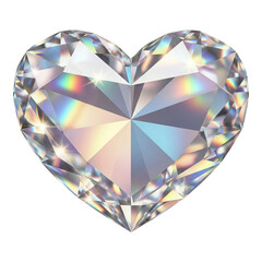 Sparkling heartshaped diamond isolated on transparent background, reflecting rainbow colors