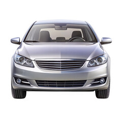 Naklejka premium Modern silver sedan front view clean professional automotive photography transparent background