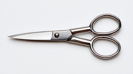 Small metal scissors with silver handles on a white background