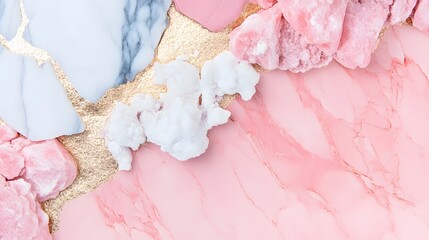 Abstract Pink Marble Texture with Gold and White Accents