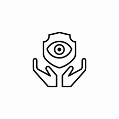 two open hands and shield with eye vision protection ophthalmic insurance eye health care icon sign vector