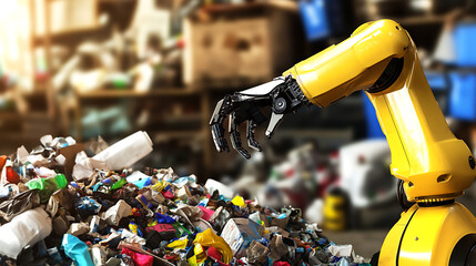 Robotic Arm Sorting Recyclable Materials in a Waste Management Facility